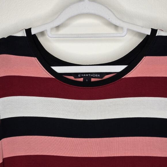 41 Hawthorn Black & Pink Striped Relaxed Fit Top Long Sleeves Size Large - Picture 2 of 6